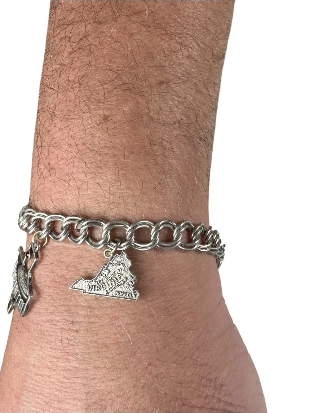 Vtg 925 Sterling Double Link Charm Bracelet 7” Texas Virginia Marlin Palm 20.01g
